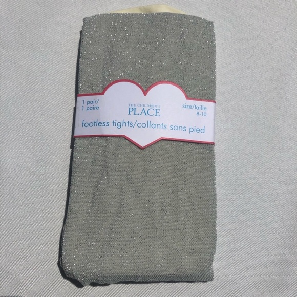 Children Place Girls Metallic Silver/Grey Footless Tights - Picture 4 of 4